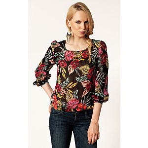 Batik Floral Tribal Çiçek Desenli Bluz