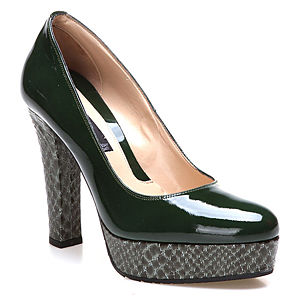 Albano Yılan Desenli Yeşil Topuklu Ayakkabı