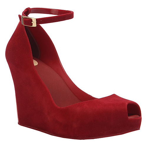 Melissa Dolgu Topuklu Kırmızı Kadife Ayakkabı