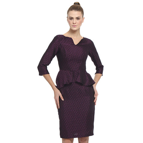 Enmoda Bordo/Siyah Peplum Elbise