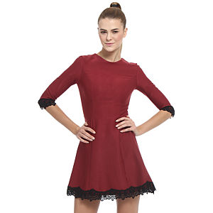 Enmoda Dantelli Bordo Elbise