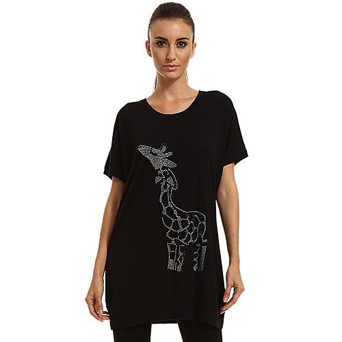 Enmoda Zürafa Desenli Siyah Tunik