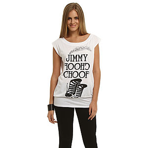 Happiness is a $10 Tee "Jimmy Choof Choof" Yazılı Beyaz Tişört