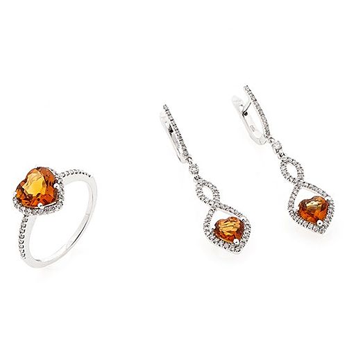 By Gold    Citrine Taşlı Kalp Kolye ve Küpe