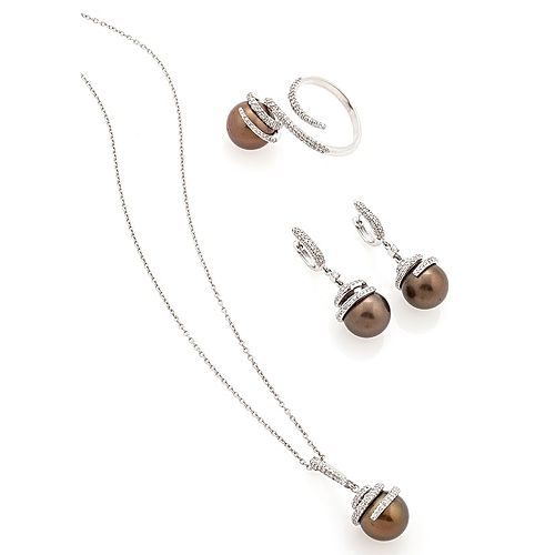 By Gold Pırlantalı ve İncili Set