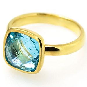 Melin Paris    Kare Taşlı Blue Topaz Yüzük