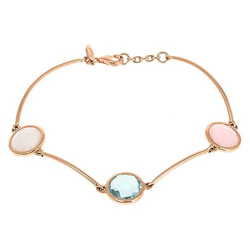 Atelye79    Blue Topaz, Rose Quartz ve White Agate Taşlı Kelepçe Bileklik