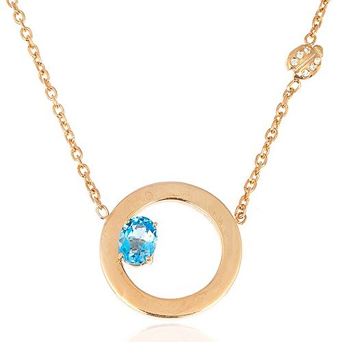 Merve Baal    Doğal Swiss Blue Topaz Taşlı Uğur Böcekli Kolye