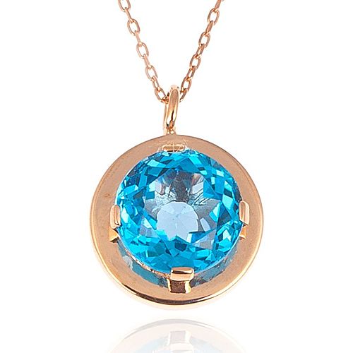 Merve Baal    Doğal Swiss Blue Topaz Taşlı Yuvarlak Kolye