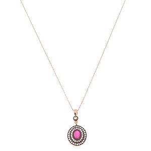 Mortakı    Pembe Taşlı Kolye