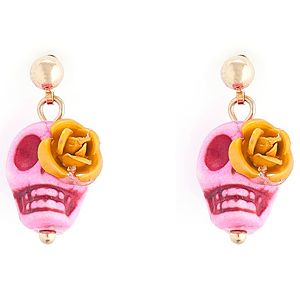 Parlaque    Pembe Skull & Rose Küpe