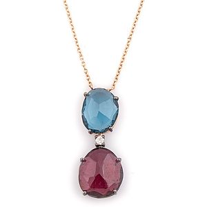 Q‘te Diamond    Blue Topaz&Garnet Pırlantalı Kolye