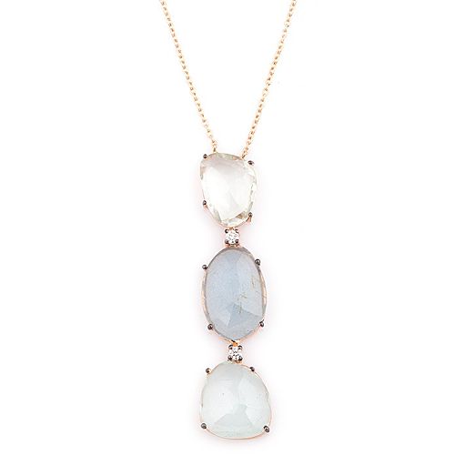 Q‘te Diamond    Quartz&Moonstone Pırlantalı Kolye