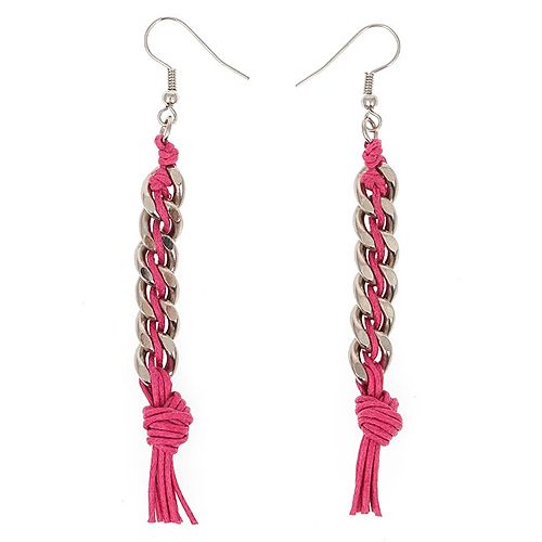 Chain Reaction    Parlak Metal Chain Braid Pembe Küpe