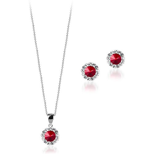 Else Silver Kırmızı Swarovski Taşlı Gümüş Set