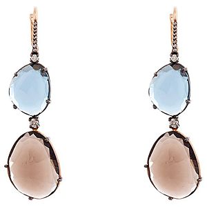 Q‘te Diamond    Blue Topaz&Smoqy Topaz Pırlantalı Küpe