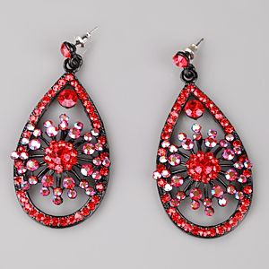 Coquet    Kırmızı Çiçekli Swarovski Taşlı Küpe