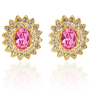 Kenneth Jay Lane     Pembe Swarovski Taşlı Düğme Küpe