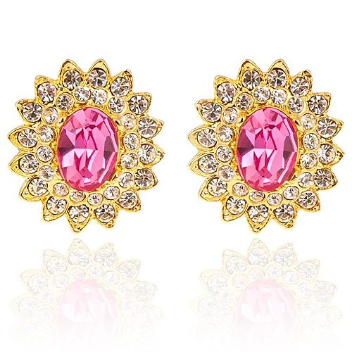 Kenneth Jay Lane     Pembe Swarovski Taşlı Düğme Küpe