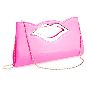 Sugar Bag Pembe Neon Lips Tasarım Clutch Çanta