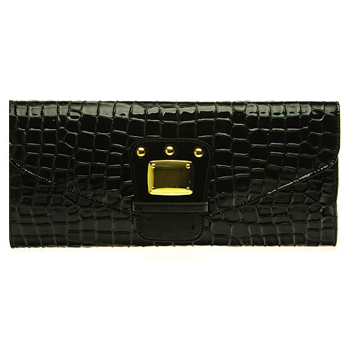 Sugar Bag Rugan Siyah Crocodile Desen Clutch