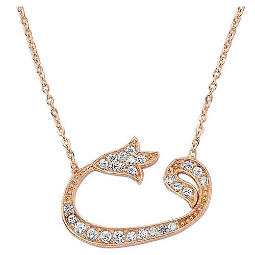 Selmas Gümüş Swarovski Taşlı Rose Vav Kolye