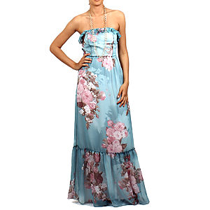 Orient Flower Fır Fırlı Maxi Şifon Elbise