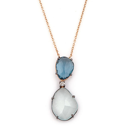 Q‘te Blue Topaz&Moonstone Pırlantalı Kolye