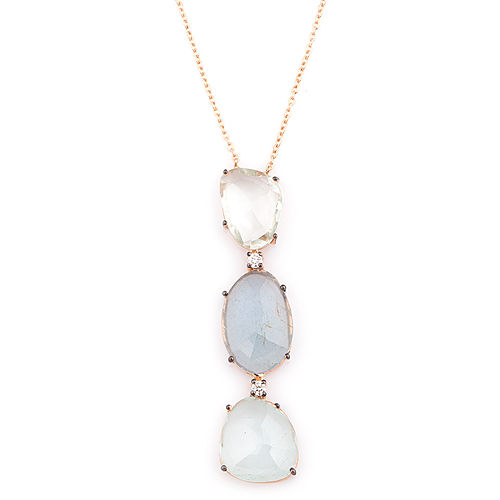 Q‘te Quartz&Moonstone Pırlantalı Kolye