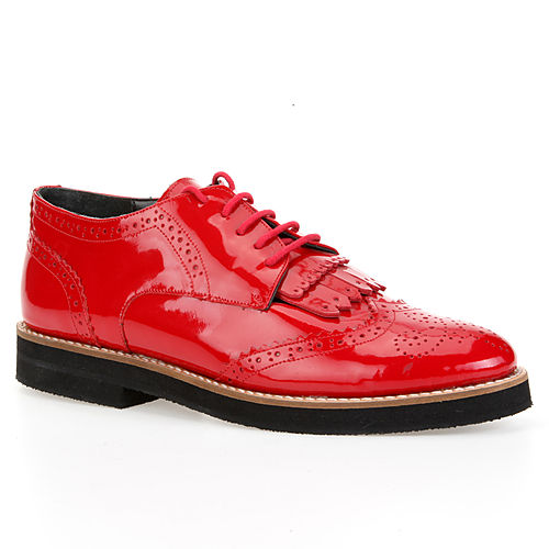LeSille Kırmızı Rugan Zımbalı Bağcıklı Püsküllü Köpük Taban Oxford Ayakkabı