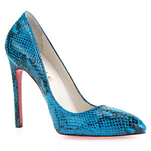 LeSille Mavi Yılan Baskılı Deri Stiletto Ayakkabı