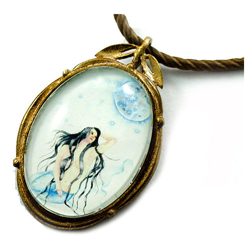 Mainili Moon Mermaid Bronze Art Pendant