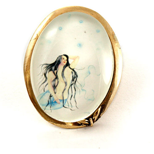 Mainili Moon Mermaid Bronze Brooch