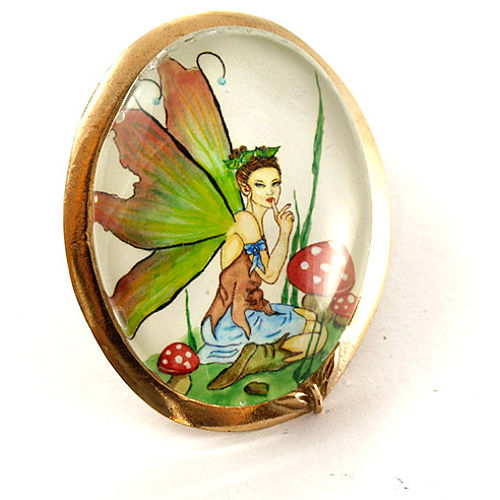 Mainili Mushroom Fairy Bronze Brooch