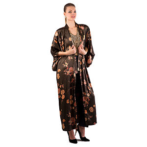 Gülçin Uzunalan Haki Çiçekli Saten Kimono