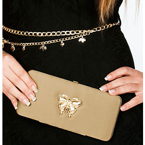 Heart Eclipse Moschino Altın Kelebek Clutch