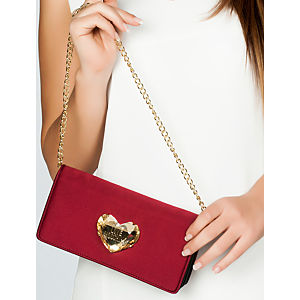 Heart Eclipse Moschino Kalp Taşlı Zincir Askılı Bordo Clutch