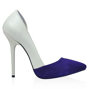 LeSille Beyaz Deri & Saks Mavi Süet Düşük Dekolteli İç Açık Ayakkabı
