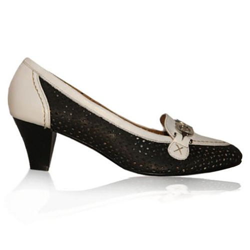 LeSille Beyaz & Lacivert Deri Önü Tokalı Delikli Ayakkabı