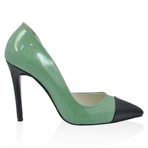 LeSille Çağla Yeşili & Siyah Rugan İç Açık Önü Maskaretli Ayakkabı