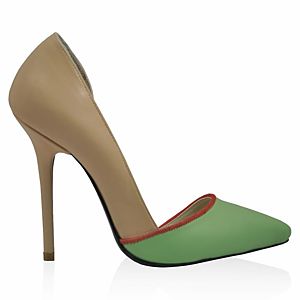 LeSille Fıstık Yeşili & Krem & Narçiçeği Rengi Deri Düşük Dekolteli İç Açık Ayakkabı