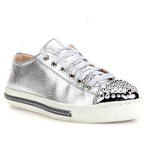 LeSille Gümüş Deri Gümüş Burun Droglu Maskeretli Sneaker Ayakkabı