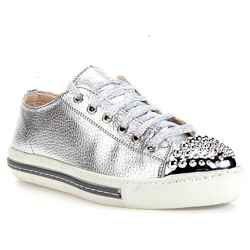 LeSille Gümüş Deri Gümüş Burun Droglu Maskeretli Sneaker Ayakkabı