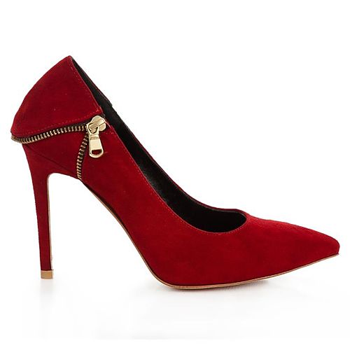 LeSille Kırmızı Süet Fermuarlı Stiletto Ayakkabı