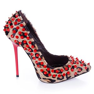 LeSille Leopar Desenli Tay Derisi Kırmızı Pimli Stiletto Ayakkabı
