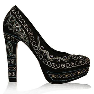 LeSille Siyah Süet Nakışlı Taşlı Ayakkabı