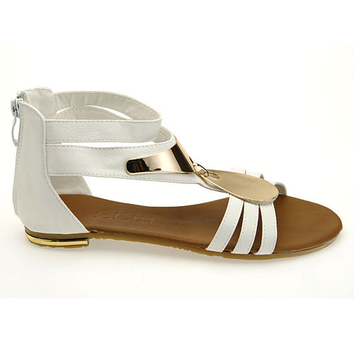 Colour Steps Şık Beyaz Deri Altın Detaylı Sandalet