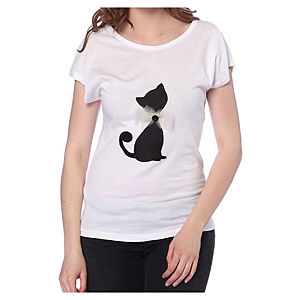 2bTrendy Beyaz Cat T-Shirt