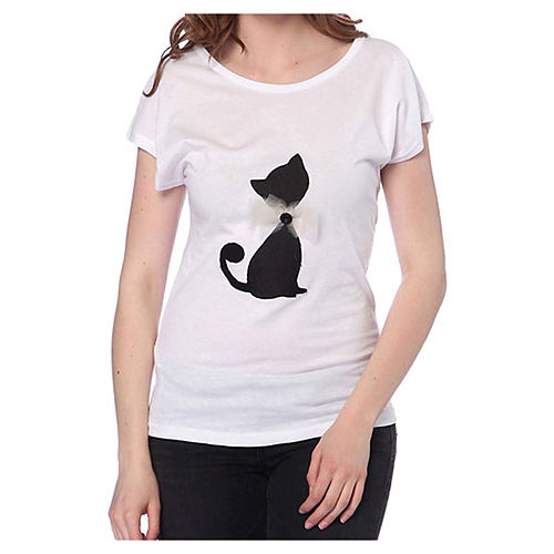 2bTrendy Beyaz Cat T-Shirt