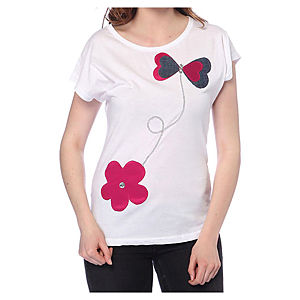 2bTrendy Beyaz Flower Fiyonk T-Shirt